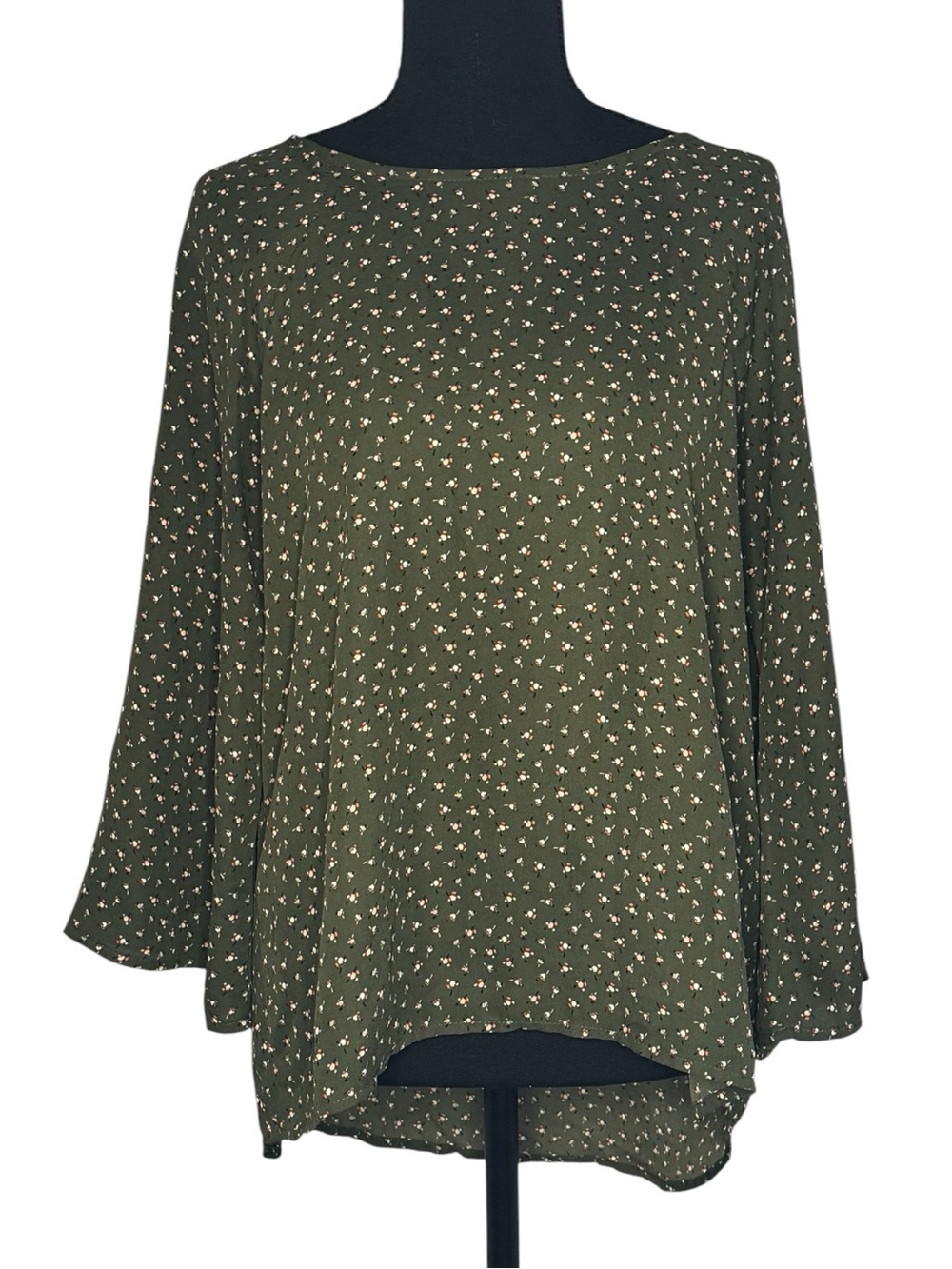 Papermoon Olive Green Floral Long Sleeve Swing Top